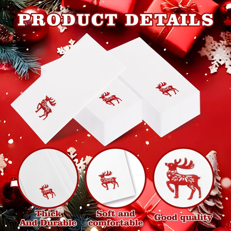 Joyido 50 Pack Christmas Deer Paper Napkins - Christmas Red Dinner Napkins - Cloth-like Disposable Hand Towels for Xmas Holiday Table Bathroom Decor Party - Image 3